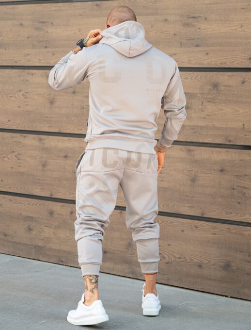 Compleu pentru barbati cu hanorac hoodie si imprimeu-moca cod 6152-1