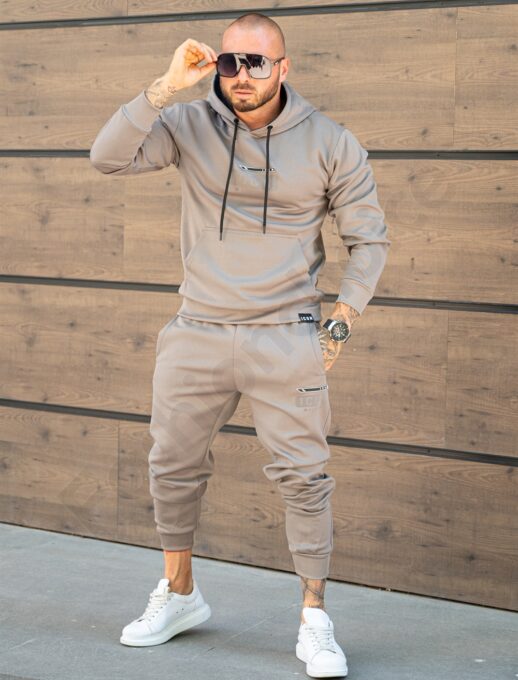 Compleu pentru barbati cu hanorac hoodie si imprimeu-kaki cod 6152-2
