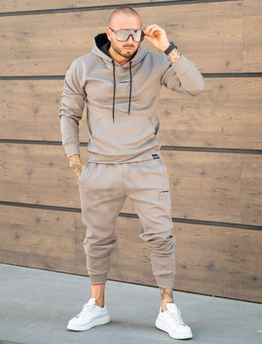 Compleu pentru barbati cu hanorac hoodie si imprimeu-kaki cod 6152-2