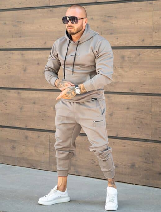 Compleu pentru barbati cu hanorac hoodie si imprimeu-kaki cod 6152-2