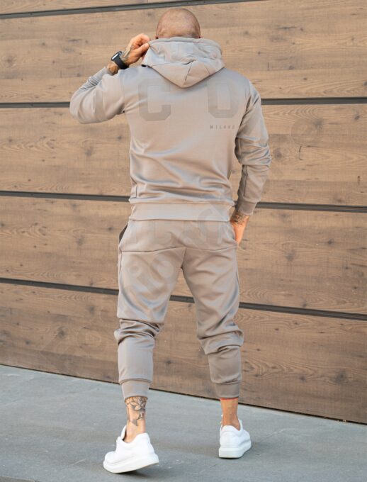 Compleu pentru barbati cu hanorac hoodie si imprimeu-kaki cod 6152-2