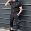 Compleu pentru barbati cu gluga si partea superioara fara maneci-negru cod 7124