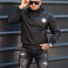 Geaca pentru primavara cu imprimeu modern si emblema-argintiu cod 5879-1
