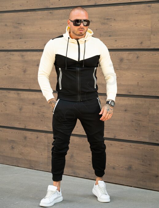 Compleu sport pentru barbati in doua culori cu gluga-negru cod TR-15