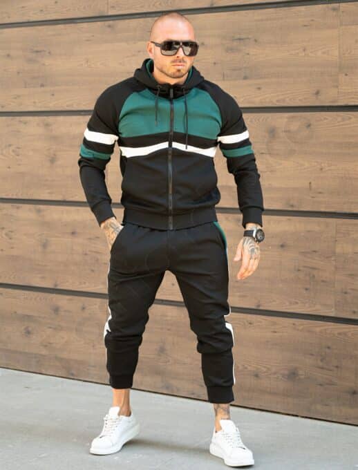 Compleu sport pentru barbati in trei culori cu gluga-negru/verde cod TR-05-1
