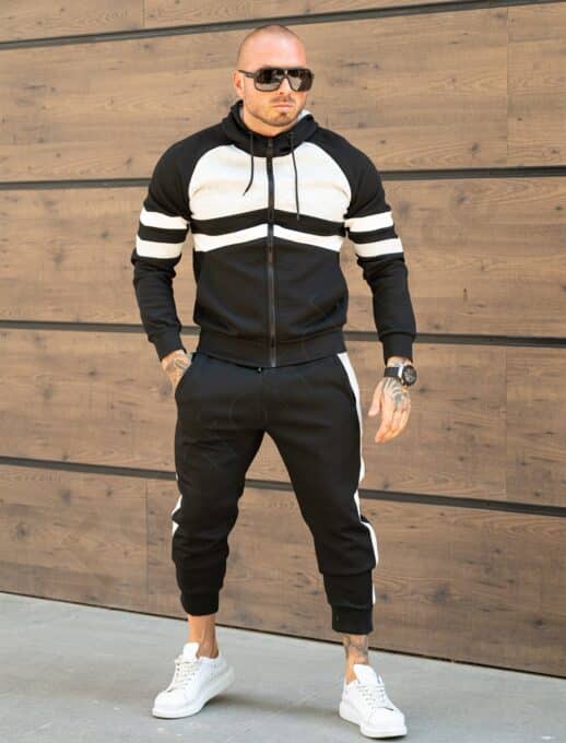 Compleu sport pentru barbati in trei culori cu gluga-negru/gri cod TR-05