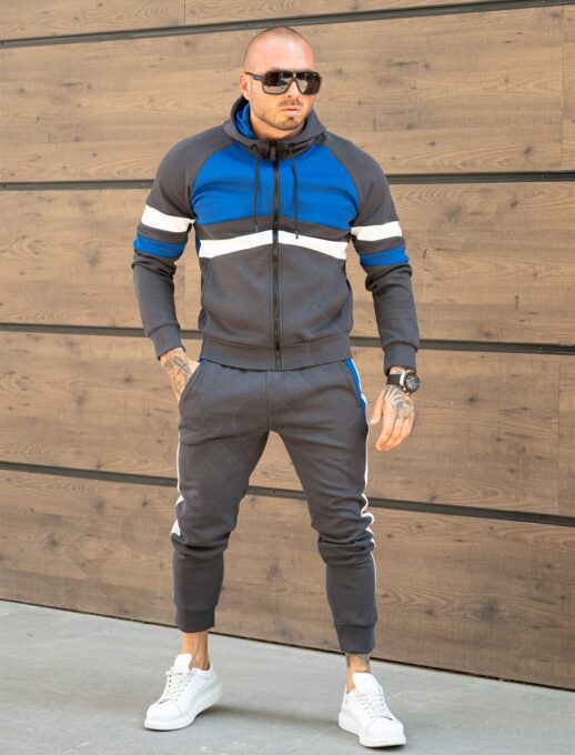 Compleu sport pentru barbati in trei culori cu gluga-gri/albastru regal cod TR-05-2