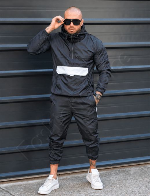 Compleu pentru barbati din fas cu hanorac hoodie-negru cod 623