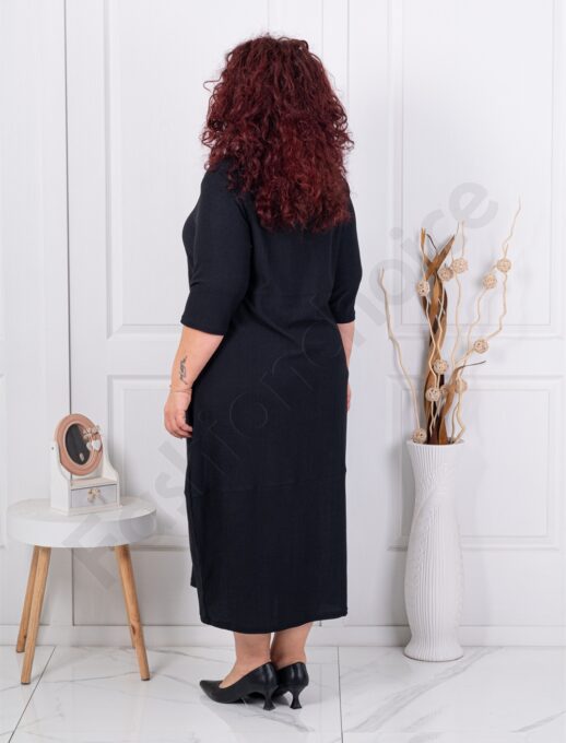 Rochie maxi eleganta din fanta si nasturi aurii-negru cod 1484