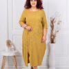 Rochie maxi eleganta din fanta si nasturi aurii-mustar cod 1484-1
