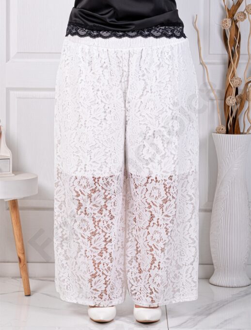 Fusta-pantalon maxi de dama din dantela elastica-alb cod 3288-1