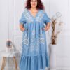Rochie maxi din denim cu volane si broderie cod 51033