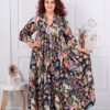 Rochie maxi din matase cu volane si imprimeu de arta-neon cod 9477