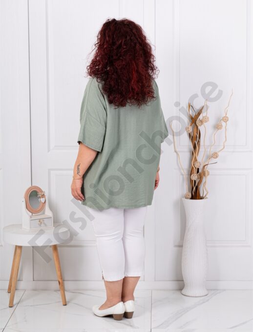 Tunica maxi cu nasturi decorativi din lemn si accente din plasa-kaki cod 9828