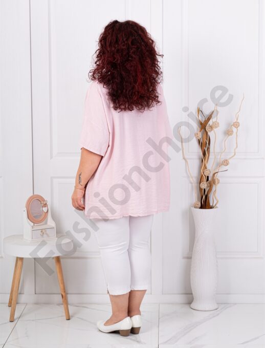 Tunica maxi cu nasturi decorativi din lemn si accente din plasa-pudra cod 9828-1