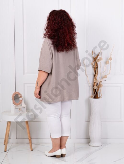 Tunica maxi cu nasturi decorativi din lemn si accente din plasa-moca cod 9828-3