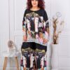 Compleu maxi tunica si pantalon cu imprimeu de arta-negru cod 24491
