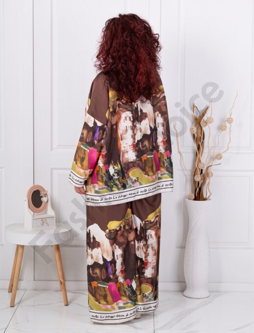 Compleu maxi tunica si pantalon cu imprimeu de arta-maro cod 24491-2
