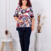 Compleu maxi elegant tunica si pantalon cu imprimeu floral-bordo cod 1487-1