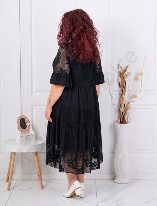 Rochie maxi pentru vara cu volane si dantela-negru cod 5003