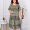 Rochie maxi cu volane si dantela Brussel-kaki cod 5048-1