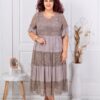 Rochie maxi cu volane si dantela Brussel-moca cod 5048-2