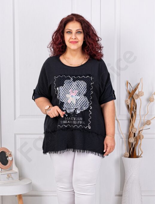 Tunica maxi pentru vara cu aplicatie florala-negru cod 3995