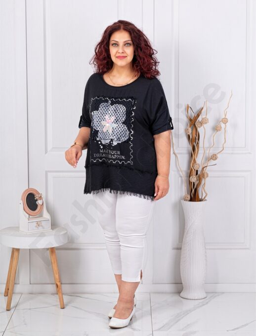 Tunica maxi pentru vara cu aplicatie florala-negru cod 3995