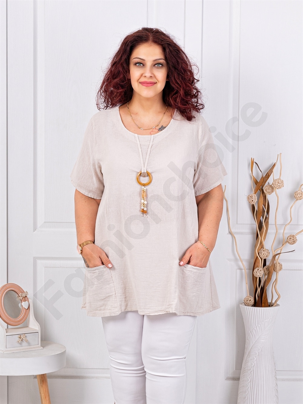 Tunica maxi din bumbac si in cu accesoriu-capucino cod 7753-4