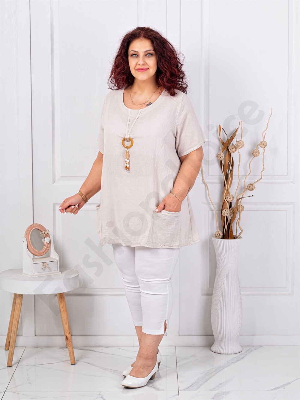 Tunica maxi din bumbac si in cu accesoriu-capucino cod 7753-4