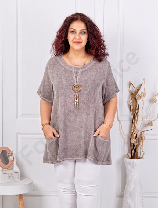 Tunica maxi din bumbac si in cu accesoriu-moca cod 7753-7