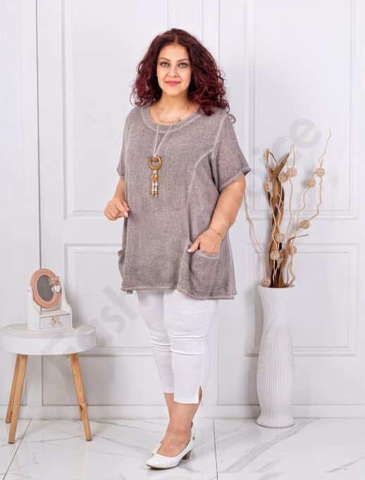 Tunica maxi din bumbac si in cu accesoriu-moca cod 7753-7
