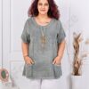 Tunica maxi din bumbac si in cu accesoriu-kaki cod 7753-8