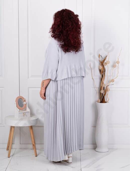 Rochie maxi plisata in culoare gri deschis cod 6462-4