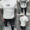 Tricou barbati cu inscris ICON si imprimeu pe spate-alb cod 2528-1