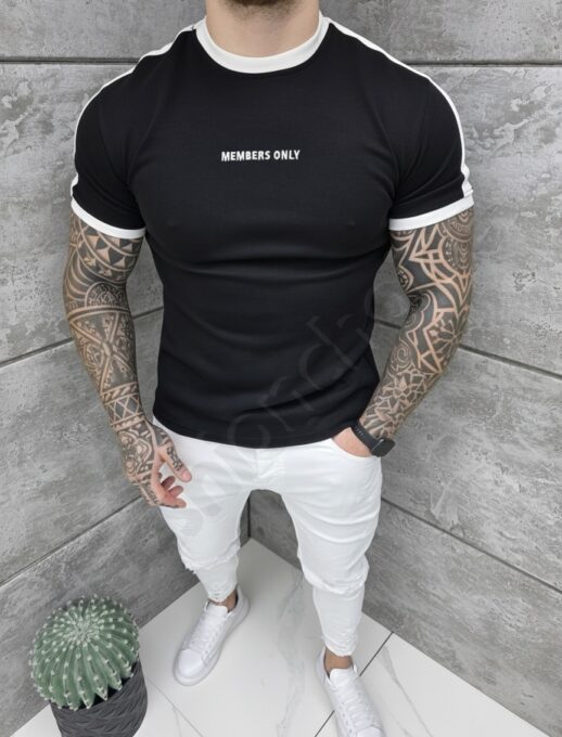 Tricou barbati cu inscris brodat Members only-negru cod 26169