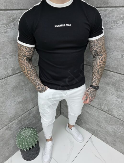 Tricou barbati cu inscris brodat Members only-negru cod 26169