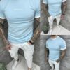 Tricou barbati cu inscris brodat Members only-albastru deschis cod 26169-1