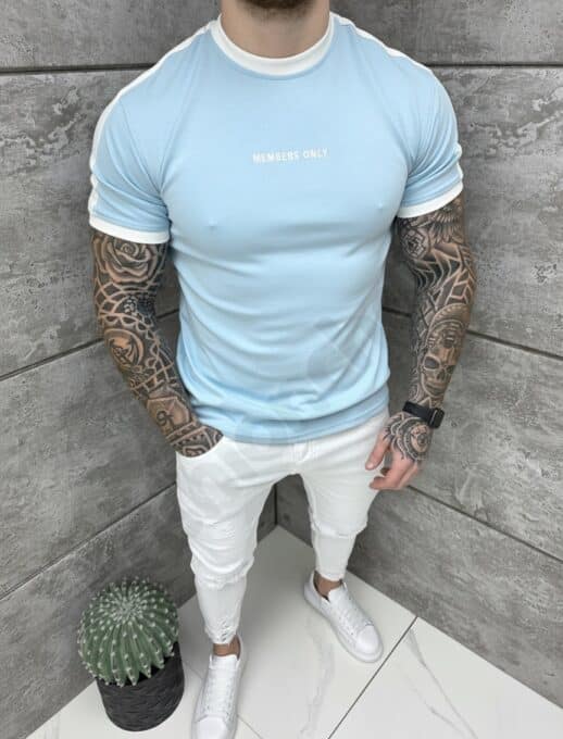 Tricou barbati cu inscris brodat Members only-albastru deschis cod 26169-1
