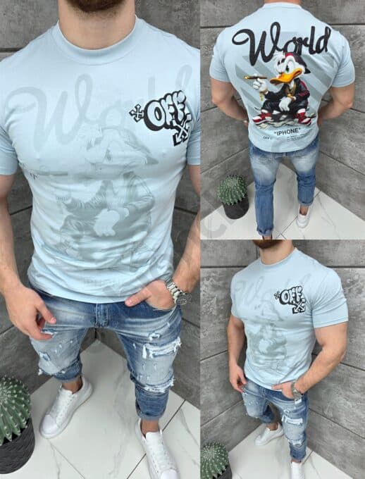 Tricou barbati cu sublimare Donald Duck si imprimeu pe spate-albastru cod 309-2