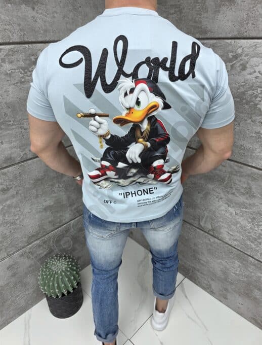 Tricou barbati cu sublimare Donald Duck si imprimeu pe spate-albastru cod 309-2