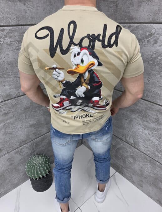 Tricou barbati cu sublimare Donald Duck si imprimeu pe spate-bej cod 309-1