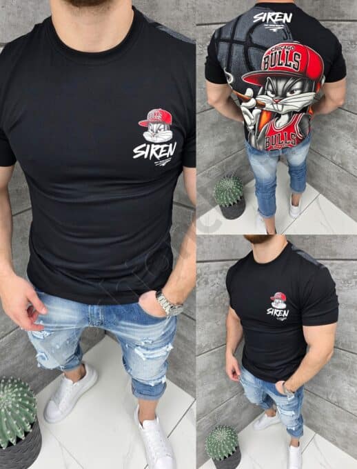 Tricou barbati cu imprimeu Bugs Bunny-negru cod 2202