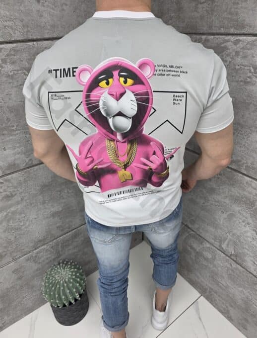 Tricou barbati cu aplicatie PINKO OFF-WORLD si imprimeu pe spate-alb cod 429-2
