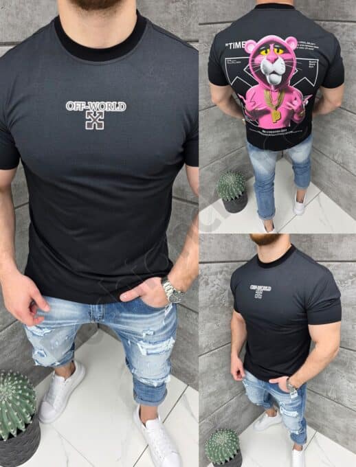 Tricou barbati cu aplicatie PINKO OFF-WORLD si imprimeu pe spate-negru cod 429