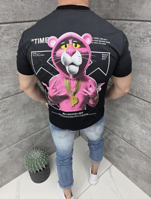 Tricou barbati cu aplicatie PINKO OFF-WORLD si imprimeu pe spate-negru cod 429