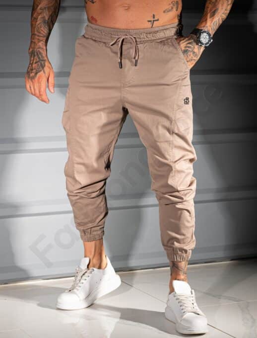 Pantalon jogger pentru barbati cu broderie discreta-moca cod 3113-1