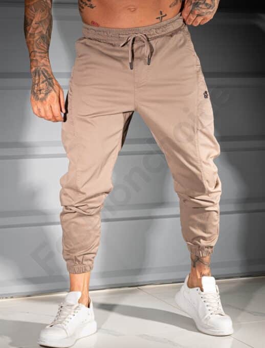 Pantalon jogger pentru barbati cu broderie discreta-moca cod 3113-1