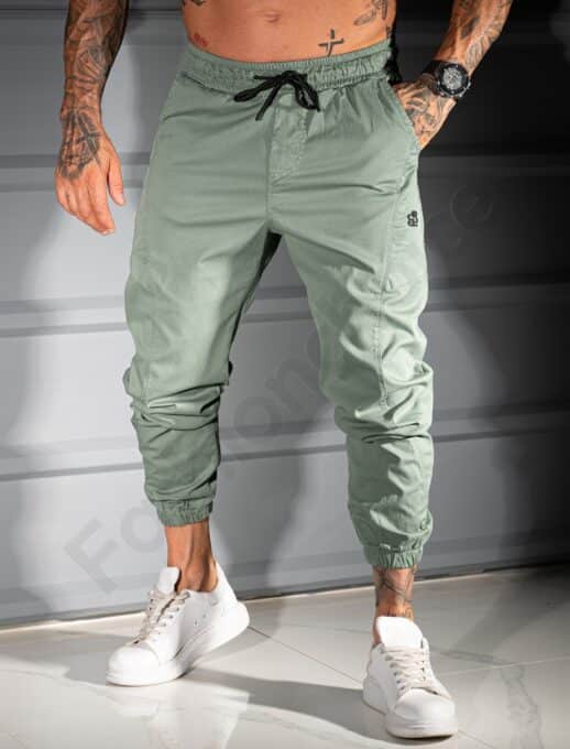 Pantalon jogger pentru barbati cu broderie discreta-verde cod 3113-2