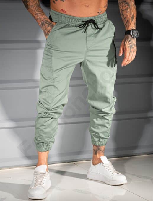 Pantalon jogger pentru barbati cu broderie discreta-verde cod 3113-2